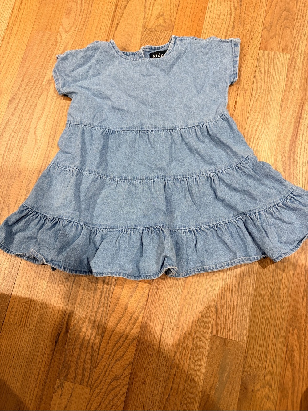 Kidpik toddler girl denim tiered dress with buttons on back
